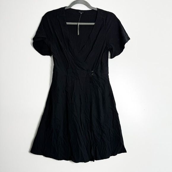 Madewell Mini Dress Womens Pleated Waist True Wrap V-Neck Dress Black Size 0 NWT - Picture 3 of 13